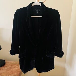 Rachel Zoe Crushed Velvet Blazer Women's XS Black Holiday Office Boho Classic